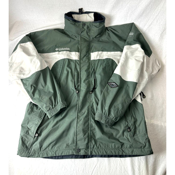 Mens Titanium Waterproof Columbia Jacket Hidden Hood Sage Green White Size Large - Picture 3 of 15